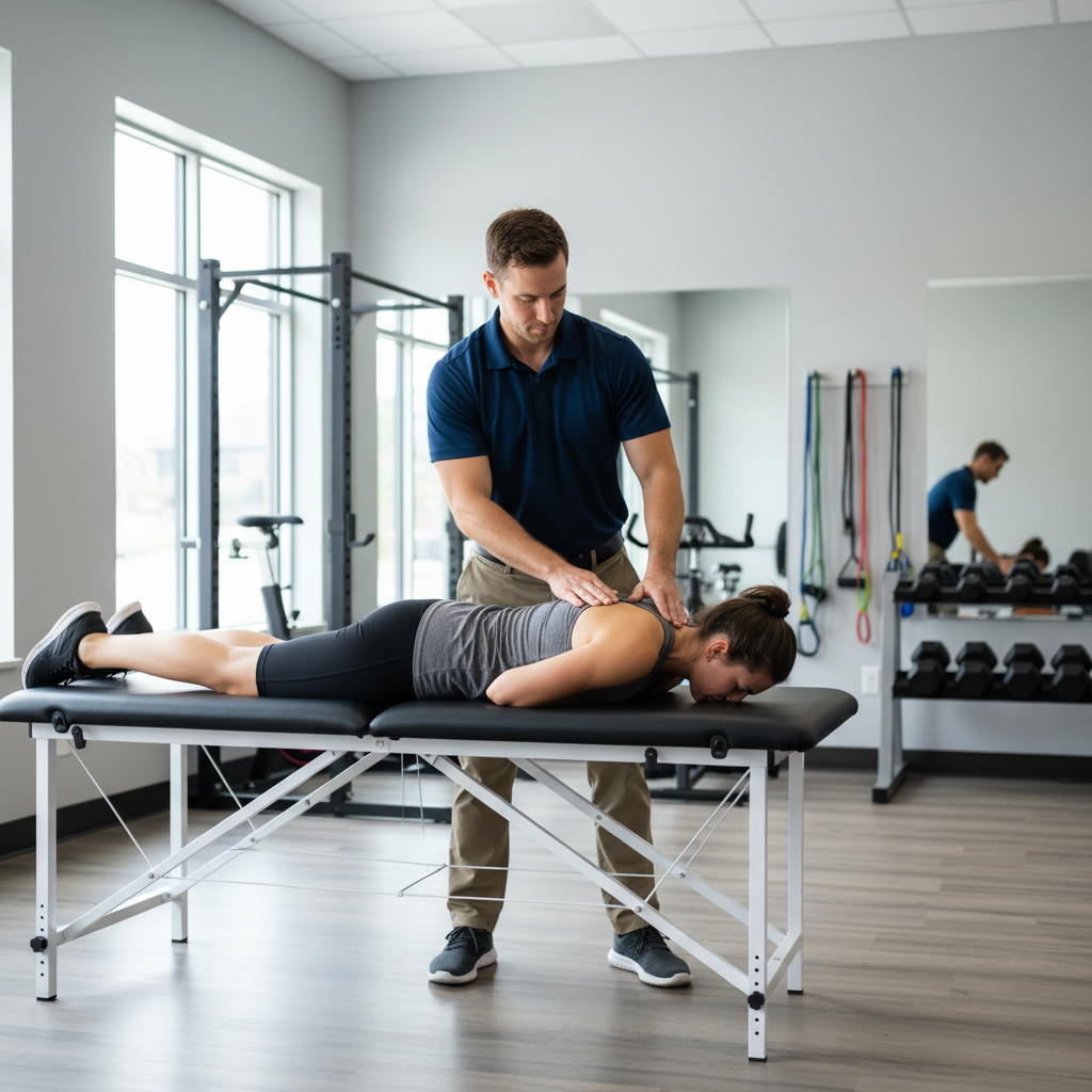 Physical therapist in Hudson MA providing hands-on manual therapy and advanced treatment techniques to an athlete during a personalized rehabilitation session