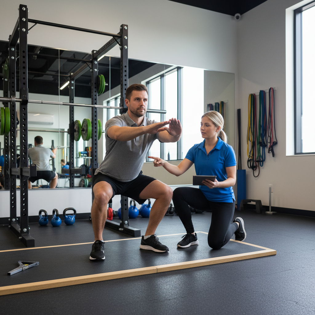 Active adult completing functional movement assessment with physical therapist at Hudson performance therapy clinic