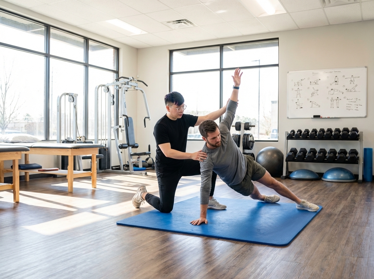 Patient working with a provider at a performance physical therapy clinic in Hudson during a comprehensive one-on-one movement assessment