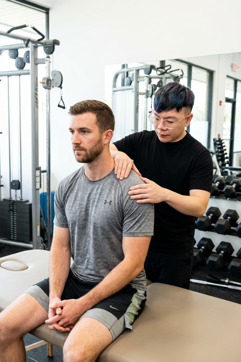 Physical therapist conducting manual assessment at a sports physical therapy clinic in Hudson
